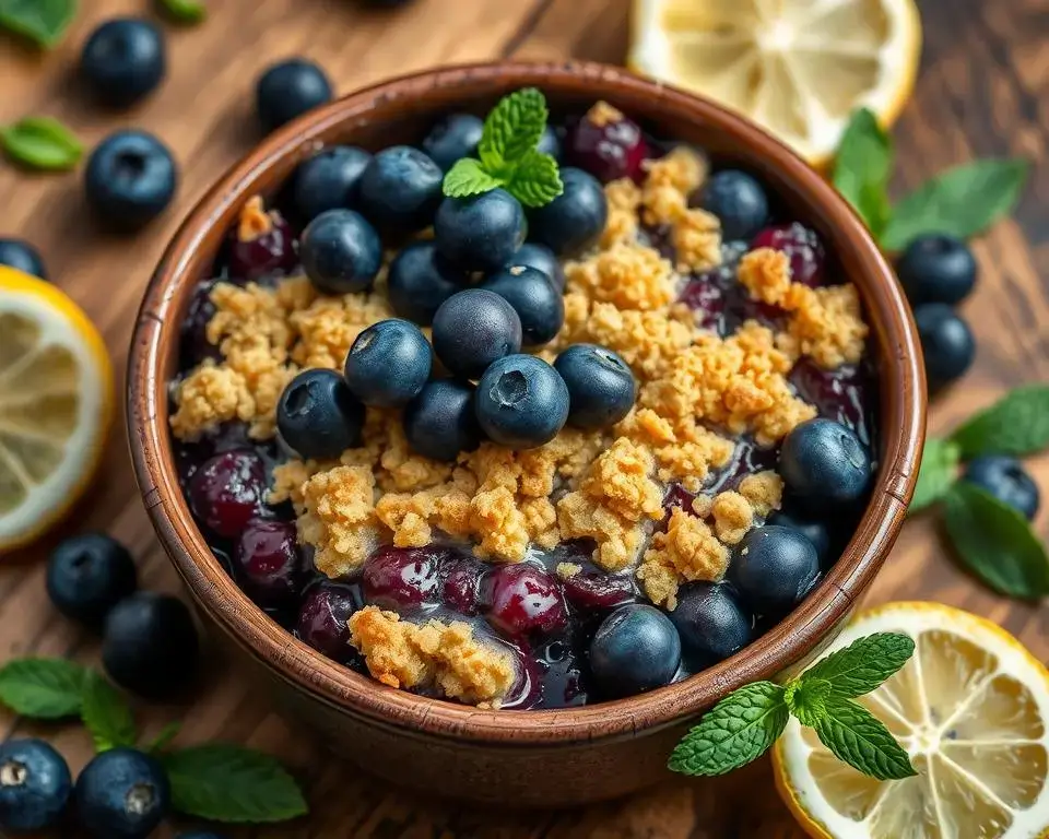 Blueberry Lemon Crisp Dessert ready to be served