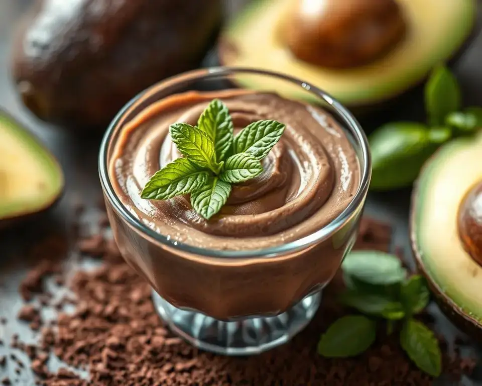 A creamy pot of Vegan Chocolate Avocado Mousse with a smooth texture