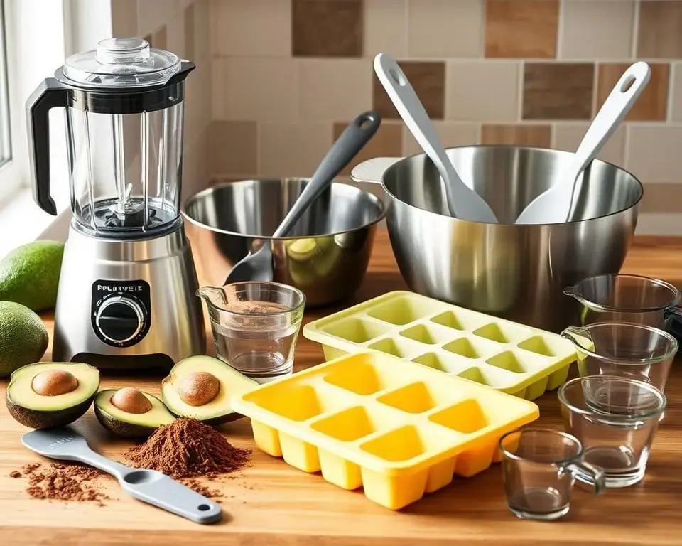 Essential kitchen tools and equipment for making Vegan Chocolate Avocado Mousse.