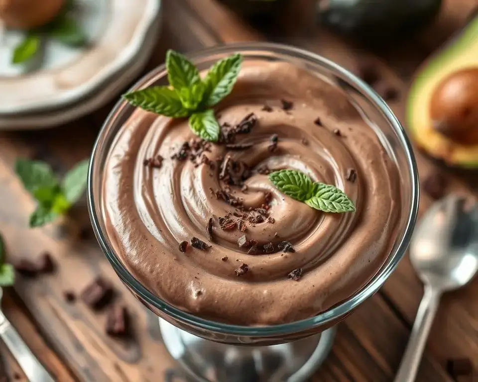 Vegan Chocolate Avocado Mousse served in small bowl